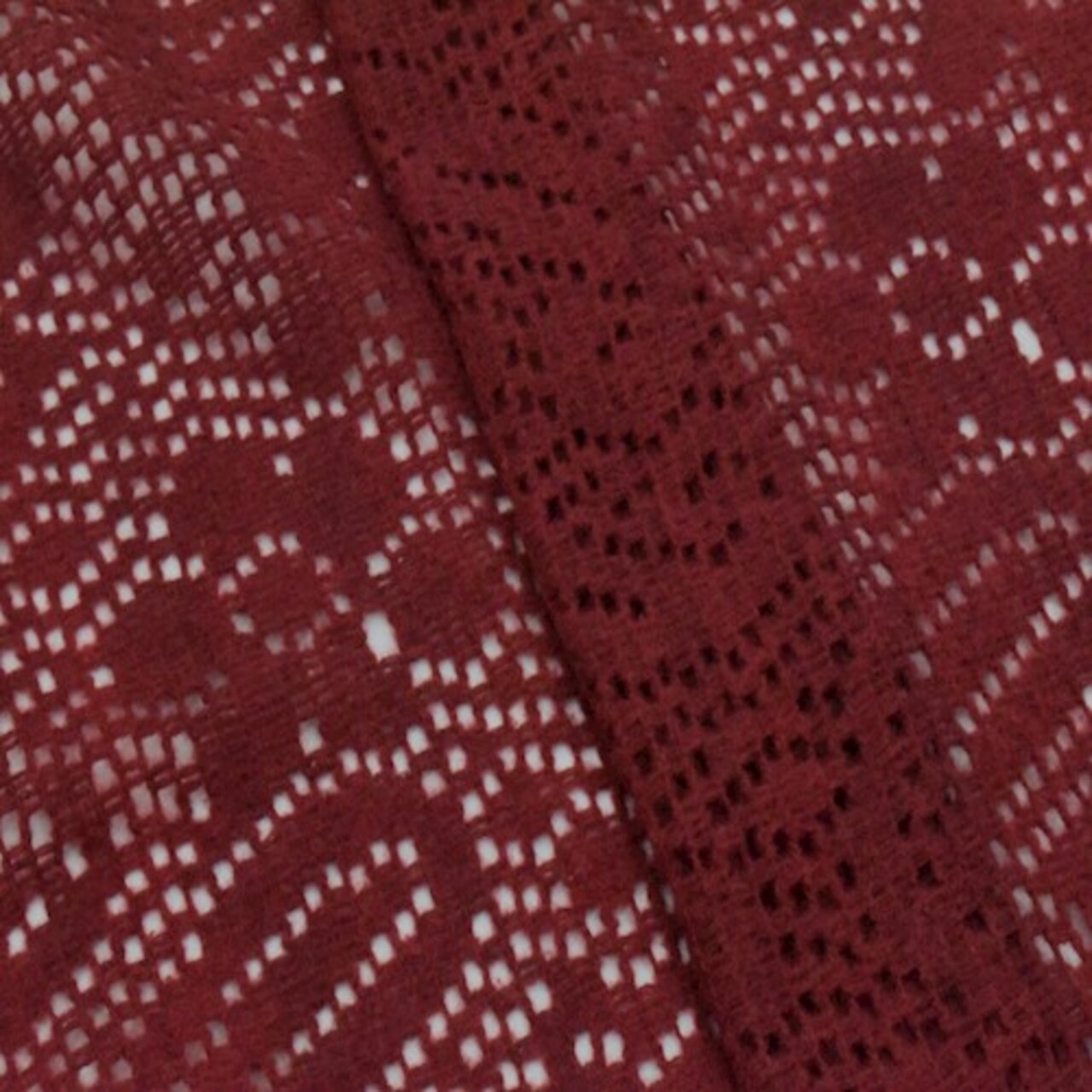 Winter Red Wool Blend Paisley Sweater Crochet Knit Fabric By the Yard